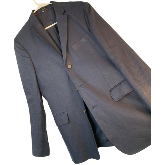 VTG 2007 J.Crew Mens 100% Irish Linen Navy Blue Blazer Jacket 40R RV10317 - Picture 1 of 13